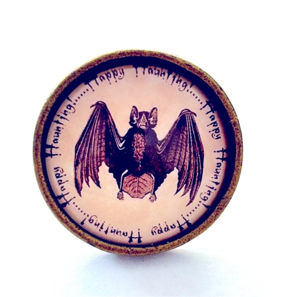 Bat Happy Haunting Print Handmade Adjustable Ring, NWT
